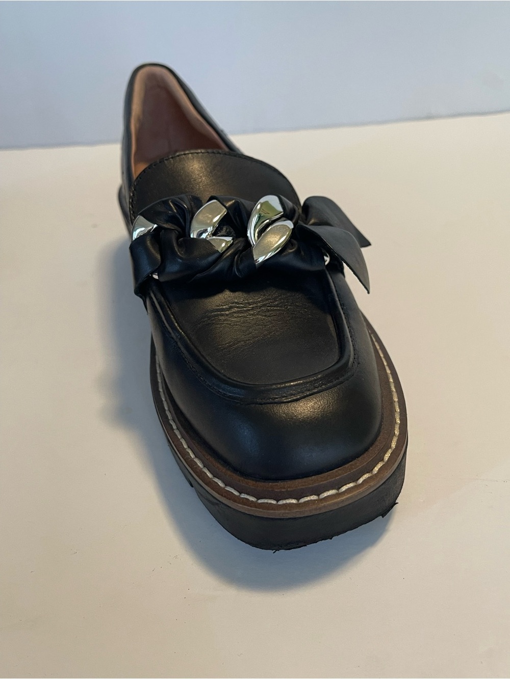 Nordstrom Loafers Chunky Platform Leather Size 7 Silver Chain Hardware - Picture 12 of 16